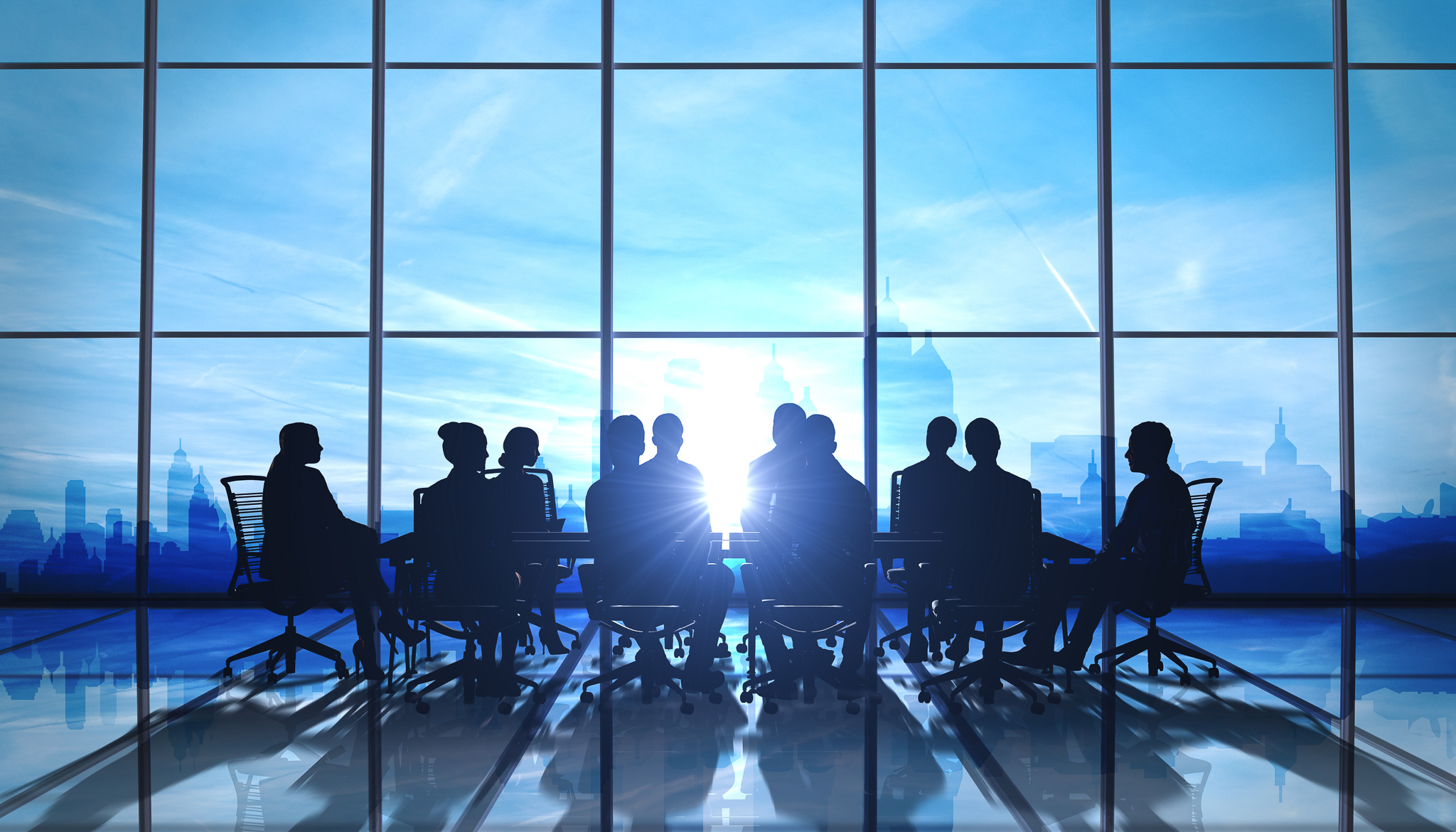 Management Team in office silhouette